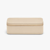 Rectangular zippered case on a plain background