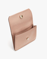 Small wallet with two visible compartments, one closed with a snap