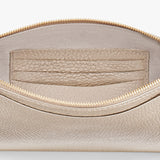 Open pouch with inner pocket and a zipper closure.