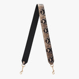 Shoulder strap with clasps at both ends, featuring a patterned design on one side.