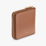Small zipper wallet with brand name on the front.