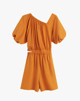 Romper with short sleeves and an elastic waistband.