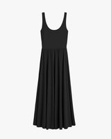 Sleeveless dress with a fitted top and flared skirt.