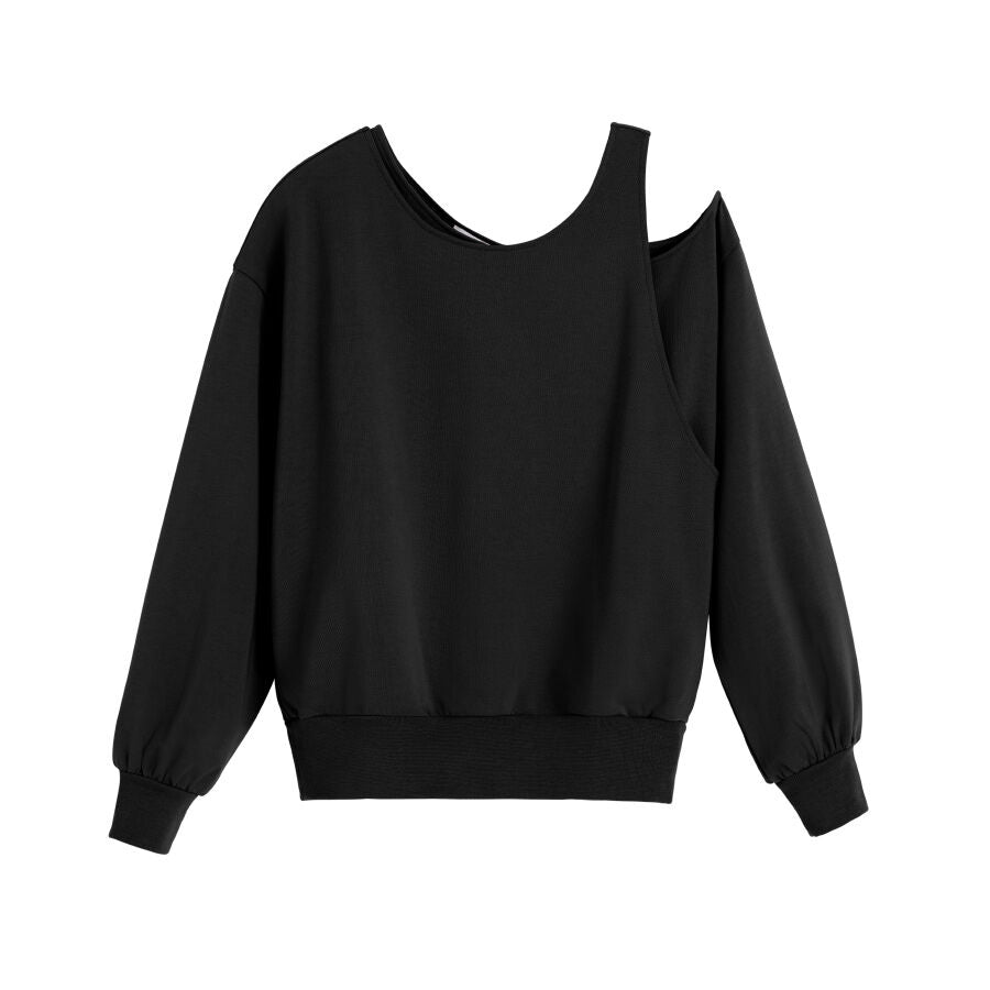 Black long-sleeved sweatshirt with shoulder cut-outs