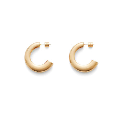 Two crescent-shaped earrings facing each other.