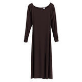 Long-sleeve dress with a round neckline displayed against a plain background.