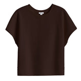 Short-sleeved cropped t-shirt on a plain background.