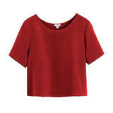 Plain short-sleeved T-shirt displayed on a plain background.