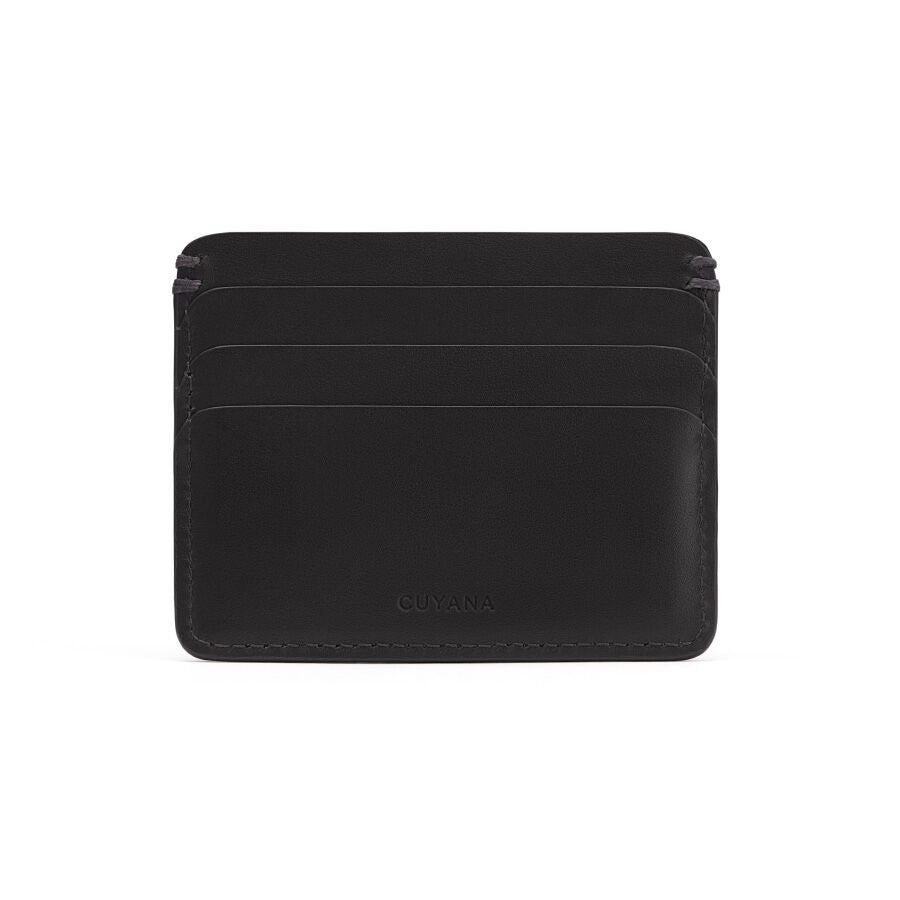 Leather wallet with multiple card slots and brand logo embossed on front.