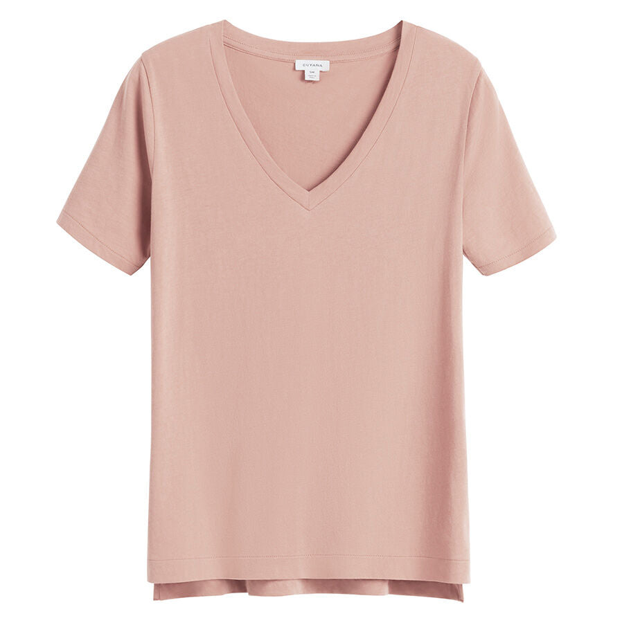Plain V-neck T-shirt on plain background