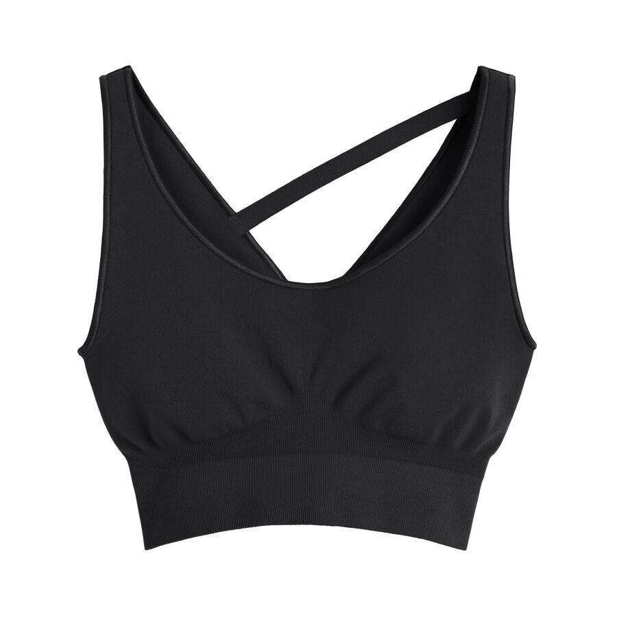Women's fitness tank top round neck slim cotton - 900 black with bra