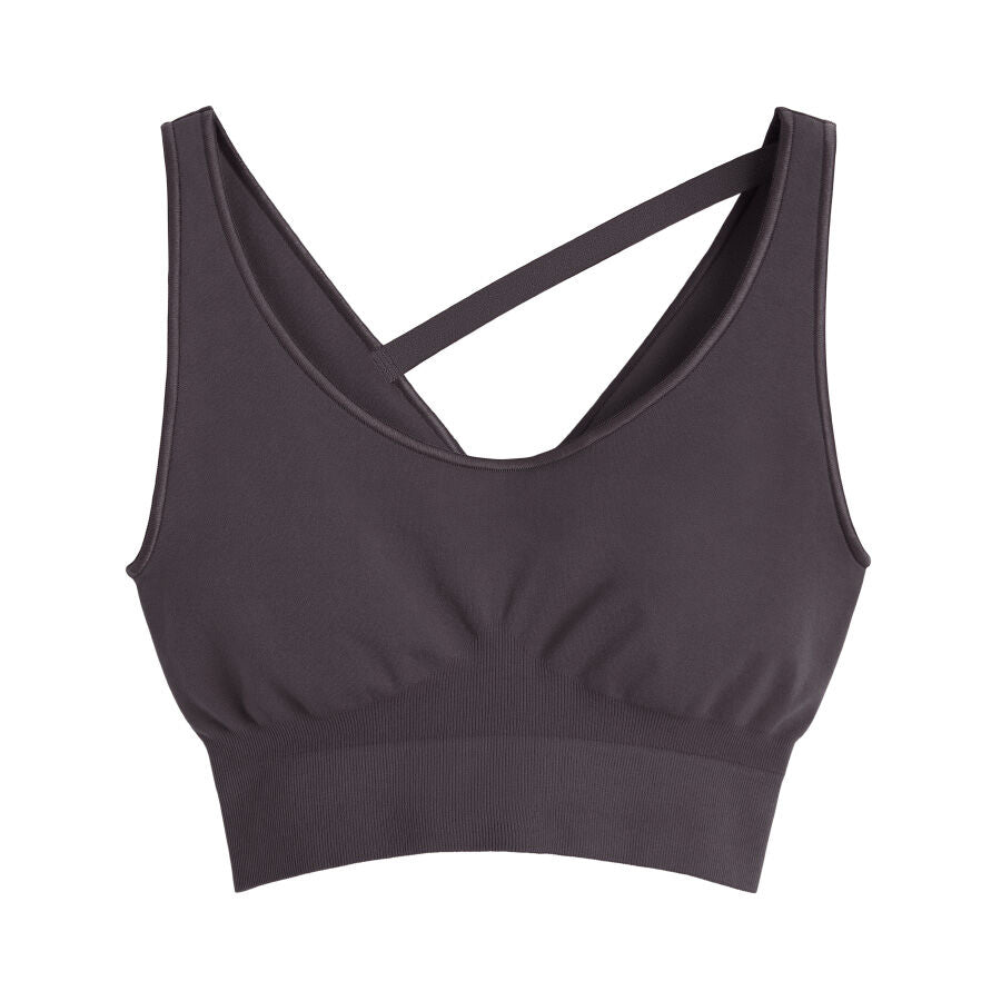 Sports bra with a crossed strap design