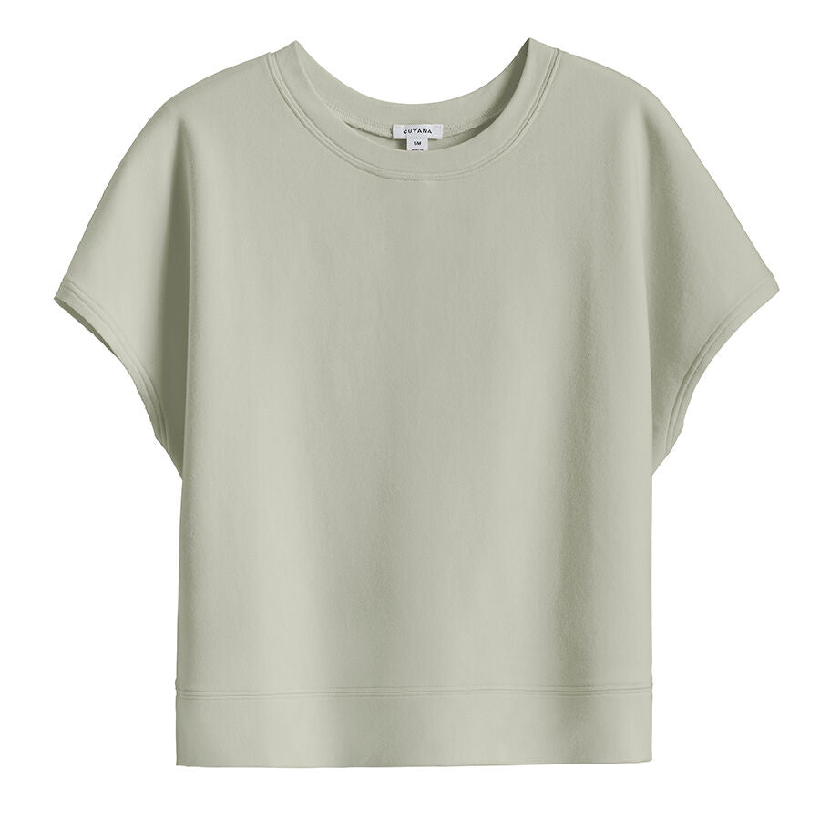 Plain short-sleeved T-shirt displayed on a flat surface
