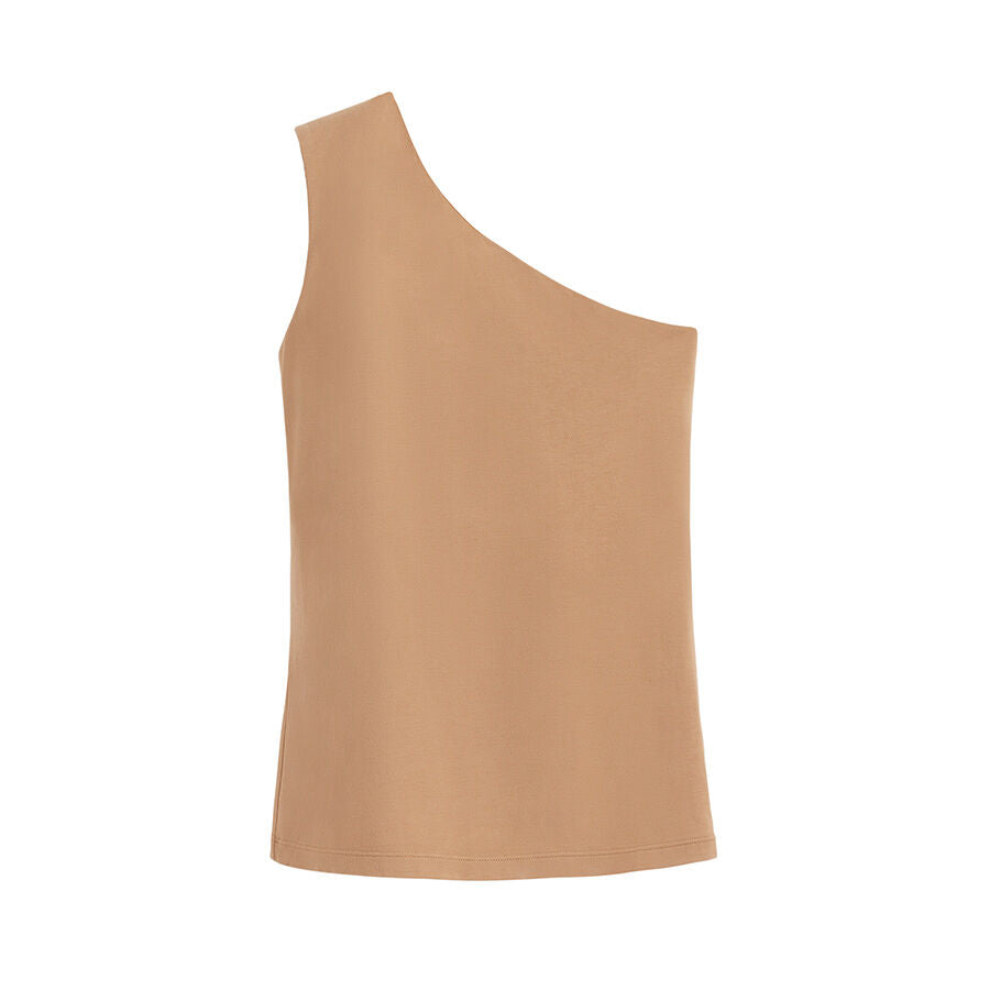 One-shoulder top on a plain background.