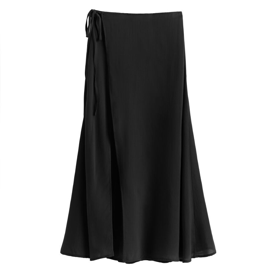 Long skirt with a side tie and flared hem.
