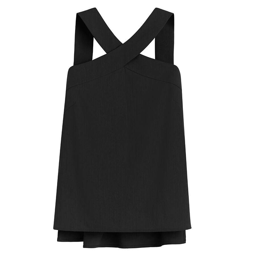 Sleeveless top with crossed straps and layered hem