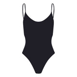 Illustration of a one-piece swimsuit with thin straps.