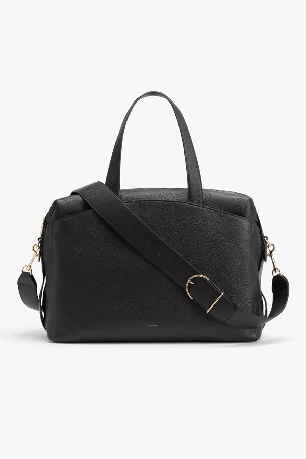 Black leather 2025 weekend bag womens