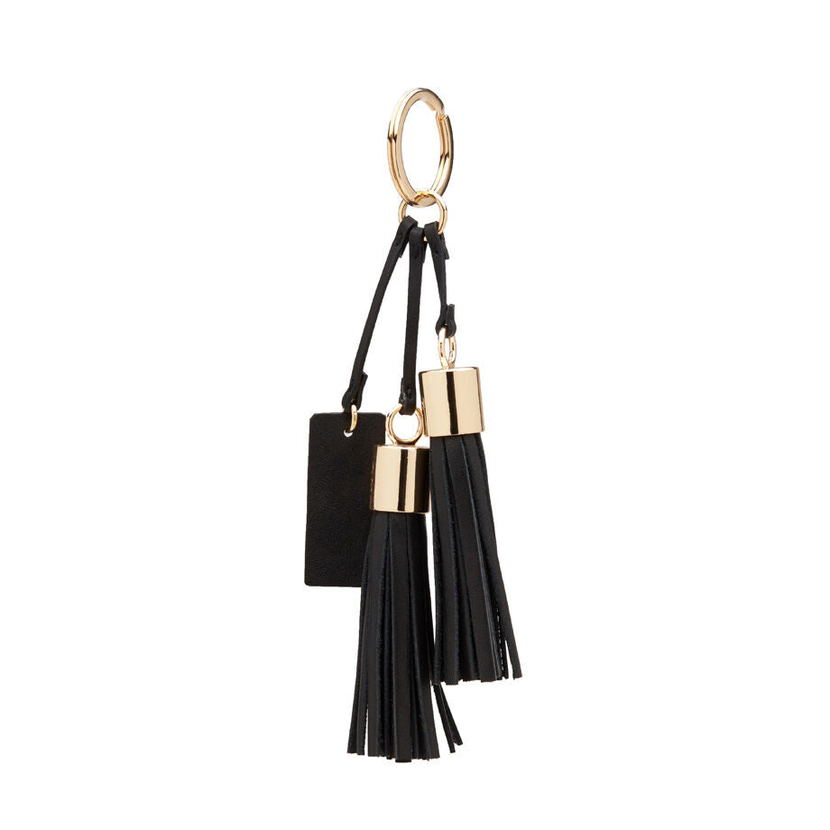 Keychain with two tassels and attached square tag