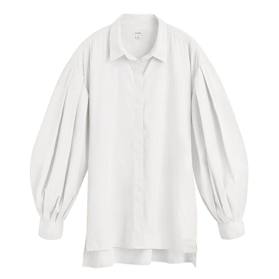 White blouse with long puffy sleeves and a collar