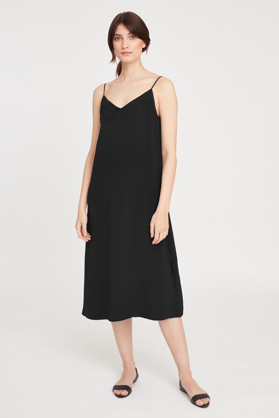 Natural Silk Slip Dress Black Midi 100% Silk Cami Dress Black Silk