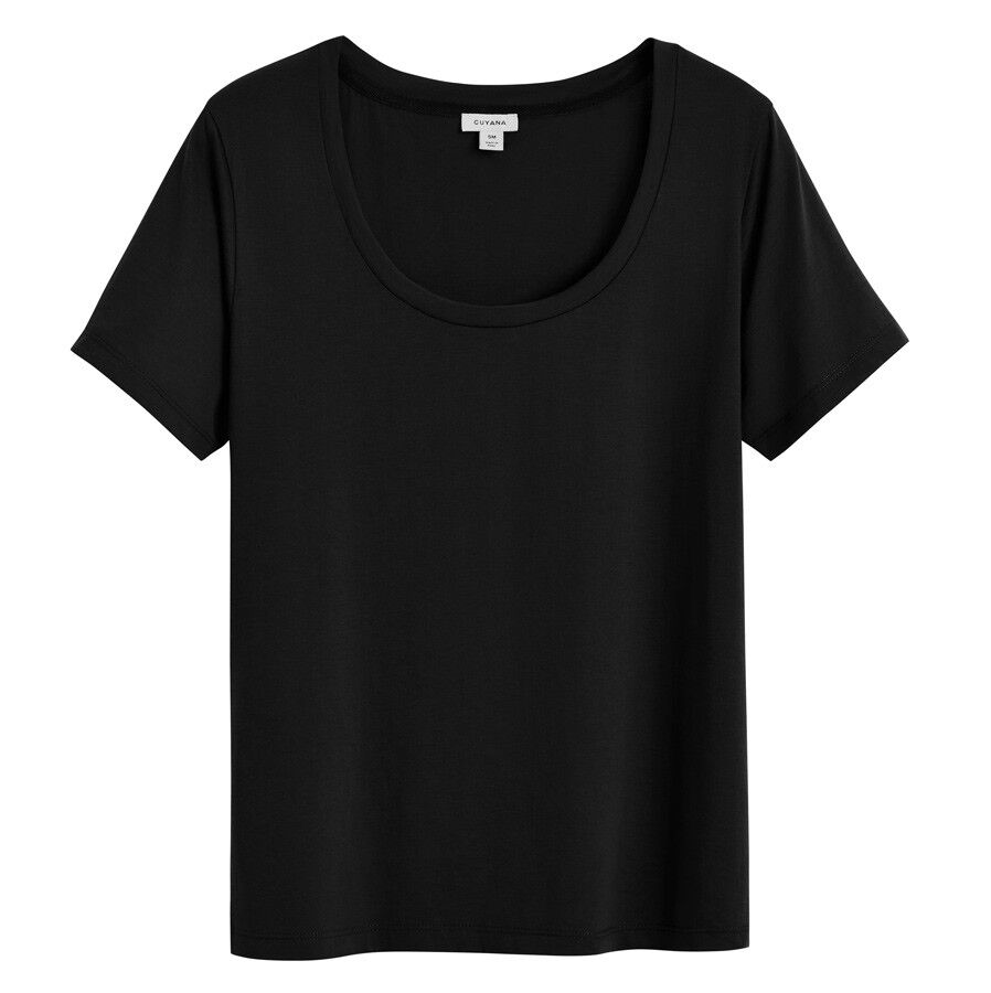 Plain short-sleeved t-shirt displayed on a flat surface.