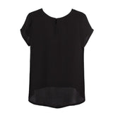 Short-sleeved blouse with a round neckline and keyhole detail