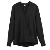 Black blouse with a v-neck and long sleeves