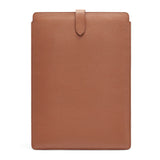Leather tablet case with a tab closure.