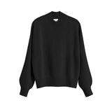 Plain crew neck sweater with long sleeves displayed on plain background.