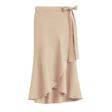 Asymmetrical skirt with a tie at the waist.